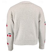 preiswerte Strickjacken und Oberbekleidung-Damen Pullover Strickjacke Mode Streetwear Täglich Frucht Gerippt V Ausschnitt Gestrickt Langarm Normale Oberteile Stricken Ferien Ausgehen Wochenende Weiß Herbst Winter