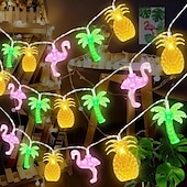 economico Strisce LED-Luci a stringa estive per spiaggia tropicale Hawaii, 3 m, 20 LED, cactus, fenicotteri, bromeliacee, palme, a batteria, per decorazioni per feste in spiaggia, piscina tropicale