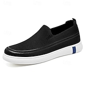 billiga Slip-ons och loafers till herrar-Beige stickade slip-on herrsneakers – andningsbara lätta vardagsskor för sommar, promenader och semester