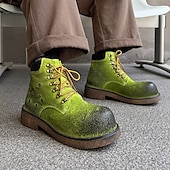 abordables Bottes de randonnée-Bottines à lacets en daim vert pour homme – chaussures de travail vintage pour l&#039;extérieur, idéales pour la randonnée automnale, le jardinage et le quotidien
