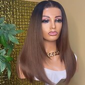 economico Parrucche lace front capelli veri-Capelli umani Remy 5x5 Chiusura 13x4 Fronte in Pizzo Parrucca Riga centrale Capelli brasiliani Liscio Marrone Parrucca 130% 150% Densità dei capelli con Capelli di Bambino Capelli schiariti 100