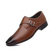 cheap Formal-Men’s Brown Faux Leather Monk Strap Dress Shoes – Sleek Buckle Design for Office Professionals, Business Meetings and Formal Occasions