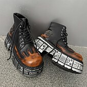 billige Sko for menn-herre gotiske flammende platåstøvler – steampunk ankelstøvletter med grov såle og snøring for punkrockfester og cosplay