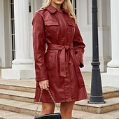 cheap Winter Coats-Women&#039;s Coat Windproof Comfortable Pocket Full Zip Fashion Street Style Plain Outdoor Casual Daily Long Turndown Regular Fit Long Sleeve Outerwear Black Burgundy Camel Fall Winter