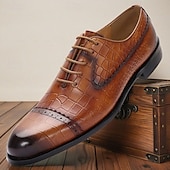 baratos Sapatos Sociais Clássicos-Sapatos oxford masculinos de couro de crocodilo marrom com relevo – sapatos sociais clássicos para homens de negócios e convidados de casamento