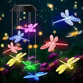 ieftine Lumini de peisaj-Lumină solară colorată cu 7 culori pentru vânt cu clopote de sticlă schimbătoare pentru grădină balcon terasă curte pandantiv pentru Halloween