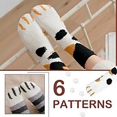 cheap Home Supplies-3 Pairs Cute Cat Claw Socks Fuzzy Coral Fleece Winter Warm Sleep Socks for Women Cozy Mid Calf Thick Soft Indoor Floor Socks