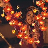 abordables Lumières d&#039;Halloween-Guirlande lumineuse d&#039;Halloween en forme de feuille d&#039;érable et de citrouille, alimentée par piles, décoration d&#039;intérieur et d&#039;extérieur à suspendre pour étagère, bureau, porche, Thanksgiving,