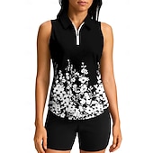 voordelige Dameshirt-Dames Planten Flora Tops Sportshirt Wandelen poloshirt Tennisshirt Mouwloos Vetoketju Hoge Elasticiteit Vochtregelerend Ademend Tennis Augurkbal Hardlopen Strijkijzer Rits kraag Hemd Singlet Zwart