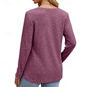 abordables Hauts Unis pour Femmes-Femmes T-shirt Uni Mode Moderne manche longue Col ras du cou Hauts Réguliers Quotidien Noir Violet Beige Été