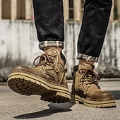 economico Stivali da lavoro-stivali da lavoro in pelle scamosciata color cuoio da uomo – stivaletti casual con lacci per l'escursionismo, il lavoro agricolo e l'uso quotidiano