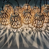 economico Strisce LED-Lanterna in rattan intrecciata a mano con 10 lampadine a LED, luci decorative con spina per interni ed esterni, balcone, patio, giardino, matrimonio, camera da letto