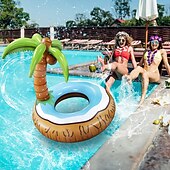 cheap Outdoor Activity-Unique Inflatable Pool Floats for Adult Coconut Pool Floaties for Adults Tiki Palm Tree Pool Float Big Tropical Pool Floats Hawaiian Luau Pool Party Decoration