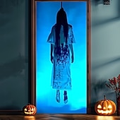 Недорогие Хэллоуин дверные накладки-Дверное покрытие на Хэллоуин – жуткая призрак-девочка за стеклянной дверью баннер для входа в проклятый дом ужасное наружное украшение для Хэллоуина 2025 года в спальне гостиной ванной