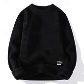 billige genser for menn-Herre Pullover genser Strikket genser Riflet Strikke Vanlige topper Strikket عادي Crew-hals Mote Grunnleggende Feriereise Dagligdagstøy Klær Høst Vinter Svart Hvit M L XL