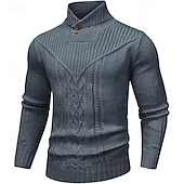 voordelige pullover voor heren-Voor heren Trui Gebreide trui Geribd breien Normale tops Gebreid Effen Opstaande boord Modieus Basic Vakantie Alledaagse kleding Kleding Herfst Winter Wijn Zwart S M L