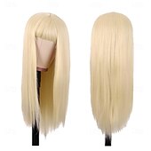 abordables Perruques de fête-Perruques synthétiques lisses de 24 pouces/60 cm de long, résistantes à la chaleur, pour Halloween, cosplay, fête