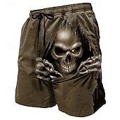 お買い得  レトロビンテージ &amp; 倫理-男性用 スカル 死 スイムトランク スイムショーツ ボードショーツ ミディアムウエスト ダークパンクゴシック 祝日 ストリートウェア サイドポケット メッシュライニング 伸縮性のあるドローストリングウエスト デザイナー 衣類