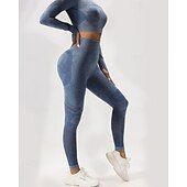 preiswerte Sets &amp; Einteiler-Damen 2 Stück Yoga-Trainingsanzug Lounge-Outfits  Herbst Einfarbig Kombination Armeegrün Schwarz Fitnesstraining Hohe Taille Elastisch Atmungsaktiv Langarm Sport Sportkleidung Schlank