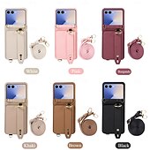 economico Cover Samsung-telefono Custodia Per Samsung Galaxy Z Flip 7 Z Flip 6 Z Flip 5 Z Flip 4 Copertura Posteriore con Cordino Cavalletto Slot per Carte Retrò TPU Pelle PU