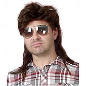 cheap Historical Wigs-Mens Mullet Wig 70s 80s Halloween Cosplay Costume Wigs for Fancy DressBlue