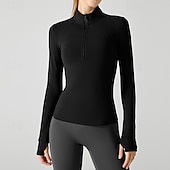 abordables Tops de yoga-Mujer Sudadera de polar Escote Chino Templado Dispersor de humedad Media Cremallera Manga Larga Deportes Color sólido Camiseta por Gimnasio Entrenamiento de gimnasio Aptitud física Delgado Ropa de