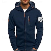 economico felpe con cappuccio da uomo di base-Per uomo Felpa con cappuccio Felpa con cappuccio a zip intera Nero Bianco Vino Verde militare Blu marino Con Cappuccio Bandiera Nazionale Con zip Tasca Sport &amp; Outdoor Quotidiano Ferie Poliestere