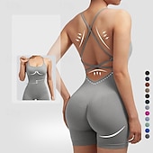 abordables Conjuntos y Monos-Women's Scrunch Yoga Romper Workout Jumpsuits Backless Solid Color Bodysuit Summer Dark Grey Black Gym Workout Volleyball Running High Waist Tummy Control Stretchy Breathable Sport Activewear Tight