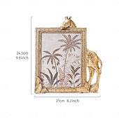abordables Cadres photo pour tables-Cadre photo décoratif rectangulaire en résine dorée en forme de girafe, cadre en résine pour un affichage chaleureux des photos de bureau, idéal pour la décoration intérieure et les accessoires de