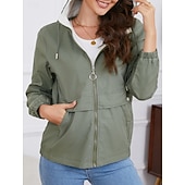 billiga Trenchcoats-Dam Trenchcoat Hoodiejacka Bekväm Andningsfunktion Dragkedja Ficka Ledigt Slät Semester Gata Dagliga kläder Utekväll Dragkedja Normal Luvtröja Normal Långärmad Ytterkläder Svart Gul Vin Vår Höst