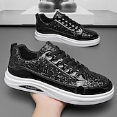 preiswerte Lässige Sneakers-Herren-Sneaker mit goldenem Glitzer, lässige Modeschuhe für Streetwear-Partys und Feiertagsveranstaltungen