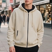 abordables sudaderas basicas hombre-Hombre Sudadera Sudadera con capucha y cremallera completa Sudadera con capucha de lana Albaricoque Negro Verde Ejército Azul Marino Gris Claro Con Capucha Plano Bolsillo Deporte Diario Festivos