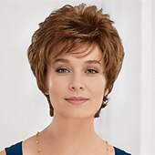 cheap Older Wigs-Synthetic Wig Curly With Bangs Machine Made Wig Short A1 A2 A3 A4 A5 Synthetic Hair Women&#039;s Soft Fashion Easy to Carry Blonde Brown Silver