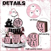 Недорогие Хэллоуинская маска и реквизит-Набор из 15 розовых многоярусных подносов для декора на Хэллоуин, милые деревянные таблички с привидениями и украшения в фермерском стиле для дома, стола и вечеринок