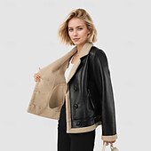 abordables Vestes en simili cuir-Femmes Veste en Similicuir Veste en Polaire Chaud Fermeture éclair Avec Poches Boutons ancien Mode Occasionnel Uni Rue Occasionnel Tenue quotidienne Court Revers Cranté Coupe régulière manche longue