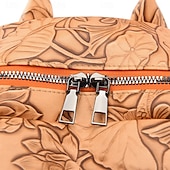 abordables Sacs à dos de Collège-Sac à dos en similicuir avec motif koi et lotus en relief – Sac d&#039;école à l&#039;esthétique bohème pour adolescents et amateurs d&#039;art