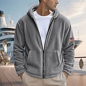economico felpe in pile-Per uomo Felpa con cappuccio Felpa con cappuccio a zip intera Felpa con cappuccio in pile Felpa con cappuccio in pile Sherpa Nero Blu marino Cachi Grigio Con Cappuccio Semplice Con zip Tasca Frontale