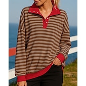 abordables Hoodie &amp; Sweatshirt-Femmes Sweat-shirt à enfiler Hauts décontractés Couleurs contrastées Mode manche longue Top Athleisure Automne Coupe-vent Randonnée Entraînement Course Tenue de sport Tenues de Sport Rayures Jaune