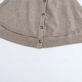 preiswerte Achselzucken und Umhänge-Damen Kappe Mode Lässig Weich Einfarbig Gerippt Rundhalsausschnitt Knöpfe Gestrickt Langarm Normale Oberteile Stricken Outdoor Täglich Wochenende Schwarz Weiß Herbst Winter