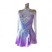 abordables Robes de Patinage Artistique-Robe de patinage artistique Femmes Fille Patinage Robe Violet Trou de pouce Vernis à gel Halo Haute Élasticité Professionnel Compétition Tenue de Patinage Chaleur Thermique cristal pailleté manche