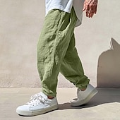 preiswerte Retro-Herren Leinenhosen Hose Sommerhose Jogginghose Elastischer Bund Kordelzug Gerader Schnitt Einfach Komfort Atmungsaktiv Volle Länge Lässig Täglich Ferien Urlaub Mode Schwarz Weiß Unelastisch