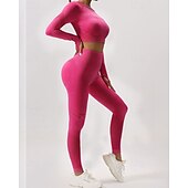 preiswerte Sets &amp; Einteiler-Damen 2 Stück Yoga-Trainingsanzug Lounge-Outfits  Herbst Einfarbig Kombination Armeegrün Schwarz Fitnesstraining Hohe Taille Elastisch Atmungsaktiv Langarm Sport Sportkleidung Schlank