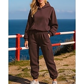 cheap Tracksuits-Women&#039;s Tracksuit Sweatpants Track Pants Fall Pocket Solid Colored Clothing Suit Black White Gym Training Running Long Sleeve Sport Activewear Micro-elastic Loose Fit