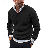 preiswerte Herrenpullover-Herren Pullover Zopfmuster Stricken Normale Oberteile V-Ausschnitt Gestrickt Einfach V Ausschnitt Strickware Moderne zeitgenössische Lässig Alltagskleidung Bekleidung Herbst Winter Schwarz Weiß M L XL