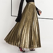 abordables Jupes Maxi-Femmes Jupe Mode Occasionnel Maxi Taille haute Jupes Uni Plissé Micro-Élastique Décontracté Quotidien Week-end Argent Noir Dorée Rouge Été Polyester