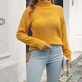 Női Pulóver Alkalmi Tömör szín Vaskos Körgallér Kötött Hosszú ujj Normál felsők Kötött Napi Szabadság Alkalmi Sárga Medence Ősz Tél olcso Szilárd színek-Női Pulóver Alkalmi Tömör szín Vaskos Körgallér Kötött Hosszú ujj Normál felsők Kötött Napi Szabadság Alkalmi Sárga Medence Ősz Tél