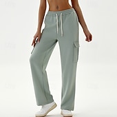 abordables Pantalones de yoga y bombachos-Mujer Pantalones casuales Pantalones deportivos cargo Con bolsillos Control de barriga Alta cintura Gimnasio Rutina de ejercicio De Deporte Prendas de abajo Color sólido Negro Verde Caqui Otoño