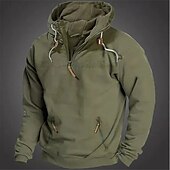 abordables sweats à capuche basiques pour hommes-Homme Sweat à capuche Sweat à capuche quart zippé Sweat à capuche tactique militaire Noir Vert Véronèse bleu marine Chameau À capuche Uni Poche Avant Quart de zip Sport &amp; Loisir Occasionnel Quotidien