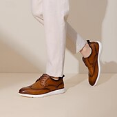 cheap Casual-Men’s Brown Faux Leather Wingtip Derby Shoes – Brogue Lace-up Comfort Shoes for Office Wear, Semi-formal Events and Daily Walking