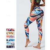 abordables Leggings y mallas de yoga-Mujer Leggings Capri Mallas Leggings de Yoga Control de barriga Alta cintura Gimnasio De Deporte Pilates Prendas de abajo Estampado Negro Amarillo Azul Otoño Deportes Ropa de Deporte Ajuste ceñido